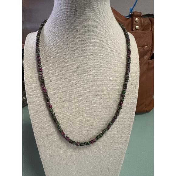 Artisan Natural Stone Beaded Necklace: Ruby in Zoisite & Heart Toggle - Picture 6 of 6